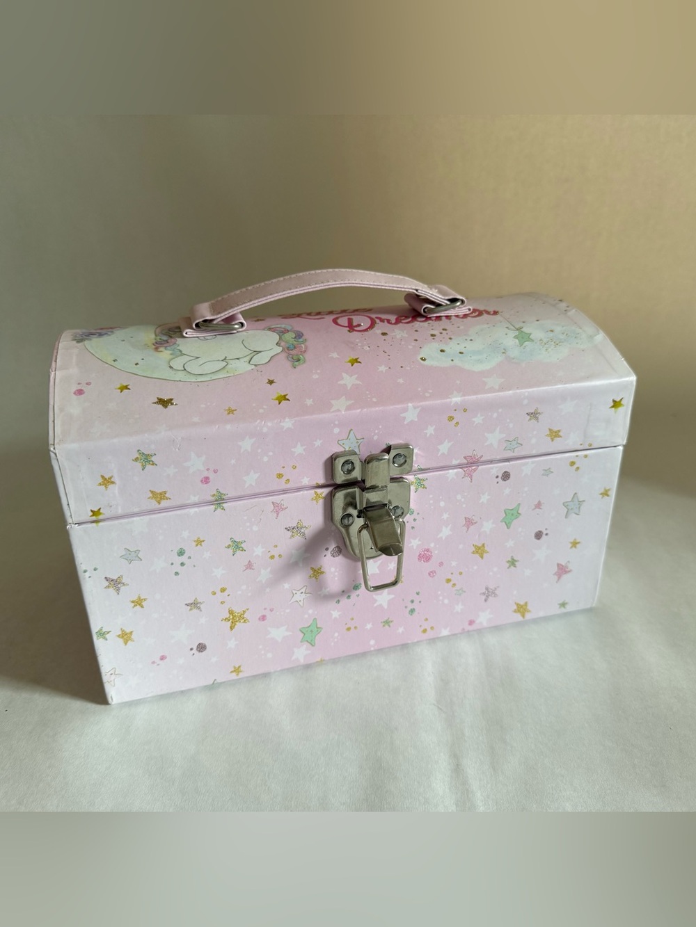 Pink Star & Cloud Kids Treasure, Toy or Gift Box with Handle NWOT